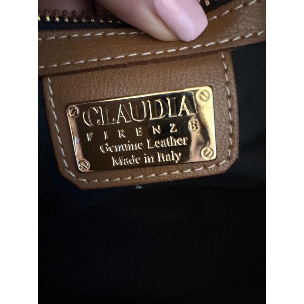 CLAUDIA Firenze made in ITALY Cognac Brown Leather Large Purse Bag Gold Lock